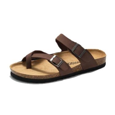 Imagem de Chinelos Ortopédicos Confortáveis ​​com Biqueira Aberta, Sandálias Cortiça Respiráveis ​​homem E Sem Atacadores Para Correção De Joanete Com Tira Fivela De Metal Ajustável, Para Papá(Brown,38 EU)