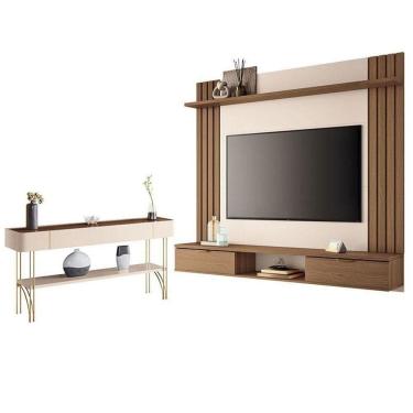 Imagem de Painel Para Suspenso Solus E Aparador Vivant Castanho Off White – Hb Móveis