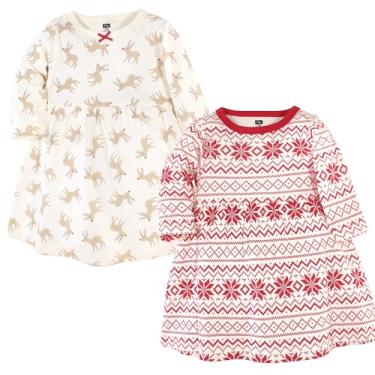Imagem de Luvable Friends Hudson Baby, vestidos de manga comprida, pacote com 2, Cervo festivo, 12-18 Meses