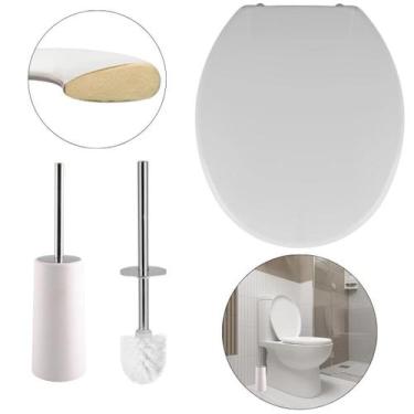 Imagem de Assento Vaso Almofadado Branco + Escova Sanitária Branca - Astra