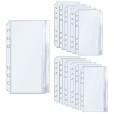 Imagem de Envelopes para fichário A6 com 6 furos de PVC transparente com 6 furos e selagem plana com zíper para fichário de 6 anéis (A6)