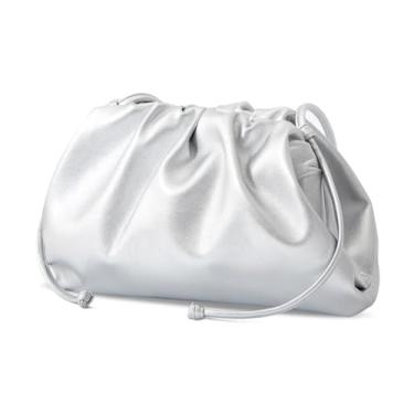 Imagem de Huralona Bolsa clutch elegante de couro vegano plissada, super macia, bolsa de mão para mulheres, bolsa de mão de poliuretano para noite, Prata, Medium