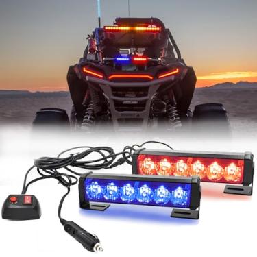 Imagem de FOXCID Luzes estroboscópicas de veículo de aviso de trânsito 2 X 6 LED 9 modos para telhado interior/traço/para-brisa/grade/deck universal à prova d'água (vermelho/azul)