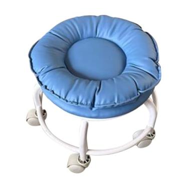 Imagem de IEUDNS Banco giratório baixo com rodinhas 360°, banco para tarefas domésticas, baixo ruído, resistente, pequeno, cadeira giratória para crianças, para sala, Azul