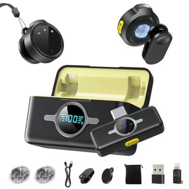 Imagem de Microfone de lapela sem fio para iPhone/Android/PC, microfone de lapela indicador LED com capa de carregamento 42H, redução de ruído, magnético, mini microfone de 100 metros para gravação de vídeo