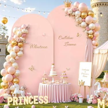 Imagem de Capa de fundo de arco rosa empoeirado de 2,5 m 1,8 m, capas de arco de casamento de elastano, cortinas de tecido ajustadas, de camada dupla, sem rugas, pano de fundo elástico para festa de chá de bebê