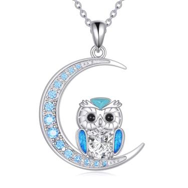 Imagem de YAFEINI Colar de coruja prata esterlina lua pedra do mês de nascimento colar pingente coruja colar joia presente para mulheres
