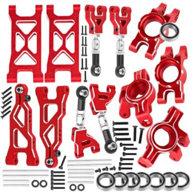 Imagem de RCYouHott Braço de suspensão RC e bloco de direção/cubo traseiro peça de atualização de alumínio para Mojave GROM 223S DSC 4X4 RTR (ARA2304, ARA2304S) Mojave GROM 4X4 RTR(ARA2104), vermelho