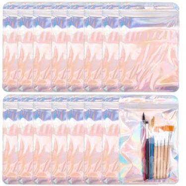 Imagem de CREATCABIN Pacote com 100 sacos de embalagem holográfica, sacos de alumínio resseláveis, 24 x 15 cm, bolsa de armazenamento de cosméticos para alimentos à prova de cheiro, bolsa de armazenamento de