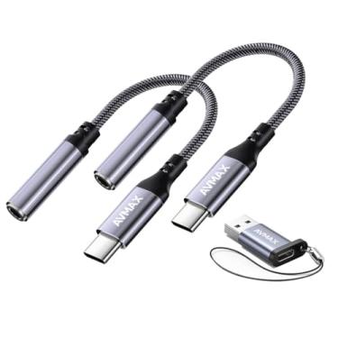 Imagem de AVMAX Adaptador de fone de ouvido USB C para áudio de 3,5 mm HiFi pacote com 2, cabo tipo c para auxiliar fêmea para 16 15 Plus, S24 S23 S22 S21 S20 e mais dispositivos tipo C