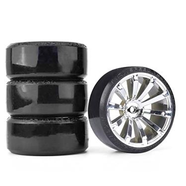 Imagem de LAFEINA RC Plastic Wheel and Tire Set, 63mm Hard Tyres for 1/10 Drift Car HSP Tamiya HPI Kyosho On-Road Drifting Car (Silver)