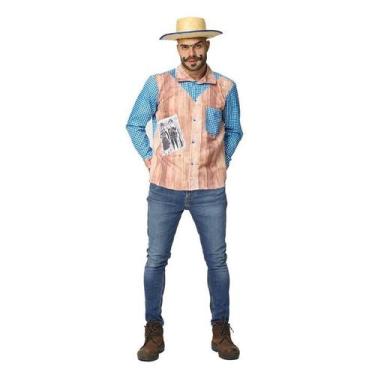 Imagem de Camisa Xadrez Masculina Azul Com Bolso de Festa Junina - Fantasias Car