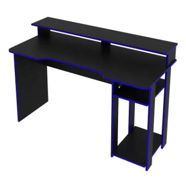 Imagem de Mesa Gamer para Computador Tecno Mobili Me4153, 2 Prateleiras, Espaço para 2 monitores, Preto e Azul
