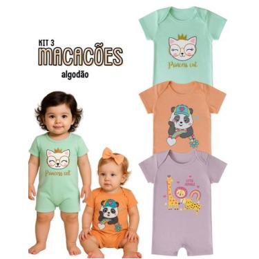 Imagem de Kit3 Romper Bebê Algodão Macaquinho Verão Menino Menina manga curta go