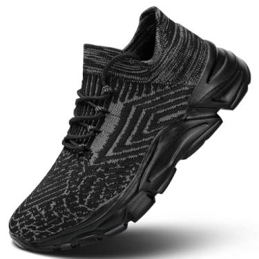 Imagem de Tênis de caminhada masculino, para corrida, atlético, esportivo, sem cadarço, leve, respirável, para academia, sola macia, Z43 preto, 41