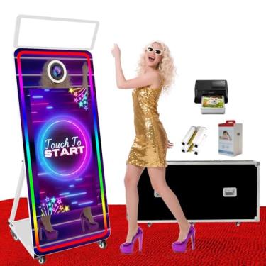Imagem de 65 polegadas Máquina de espelho mágico Photo Booth Máquinas de espelho Photobooth 43 polegadas Tela táctil, encher luz para casamentos, festas e aluguer de eventos (White, photo booth+printer)