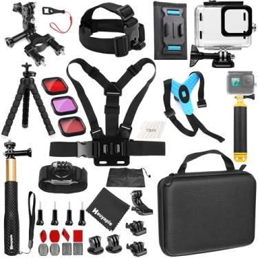 Imagem de Hauyapie Kit de acessórios para Go Pro 12 11 10 9 Hero Black, capa impermeável, alça de ombro, suporte para capacete de motocicleta, suporte de queixo, pacote para câmera GoPro Hero12 11 10 9 (YP01)