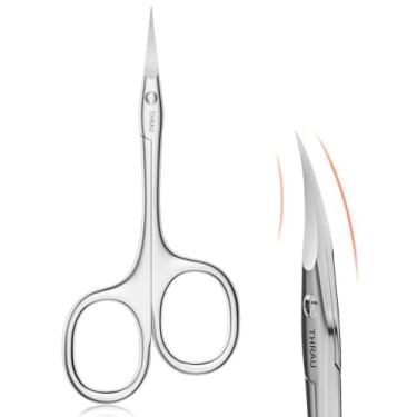 Imagem de THRAU Tesoura de cutícula canhoto – Aço inoxidável de grau cirúrgico com ponta curva afiada para cutículas, unhas, sobrancelhas, cílios, pelos do nariz e barba – Ideal para manicure e cuidados