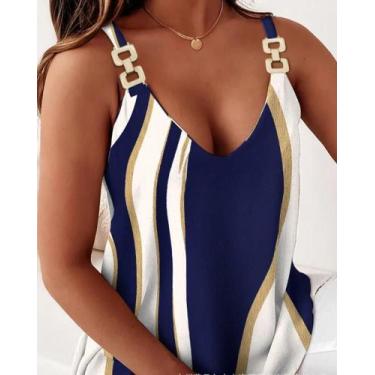 Imagem de Blusa Feminina Sem Mangas com Decote V - Estampa de Corrente e Alça Es