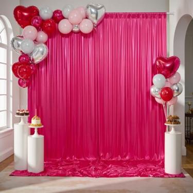 Imagem de gogoparti Cortina de fundo de lantejoulas rosa choque de 5 x 3 m – 4 painéis de cortinas com glitter de 1,5 x 3 m sem rugas para fotografia, aniversários, casamentos e graduações