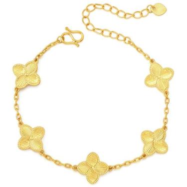 Imagem de iGenztech Pulseiras femininas de ouro trevo (versão resistente) 3 camadas banhadas a ouro 18 K e altamente resistente a manchas (dupla face) pulseira bonita da sorte de quatro folhas (ajustável) para