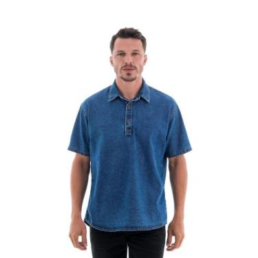 Imagem de Camisa Jeans Masculina M/C Slim Gola Polo - ARAUTO JEANS, Azul, P