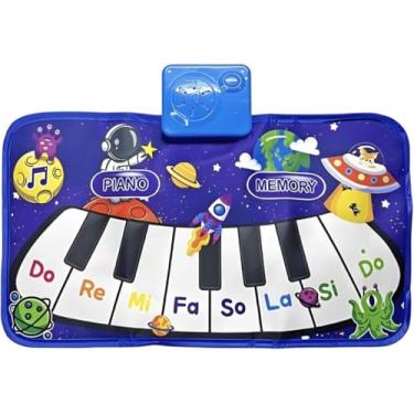 Imagem de Piano Musical Infantil Espacial, Tapete Interativo com Teclado, Azul, 45x25cm, com Modo Piano e Memória, Tema Astronauta e Planetas, para Bebês e Crianças