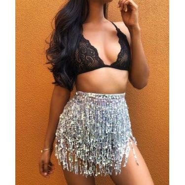 Imagem de C2701-Saia Feminina Carnaval Festa Franja Réveillon Paetê Brilho - xum