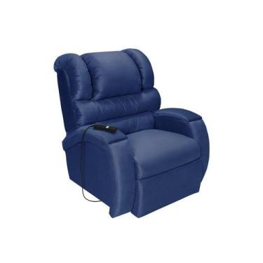 Imagem de Poltrona Do Papai Imperial Reclinável C/Controle Veludo Liso Azul Mari