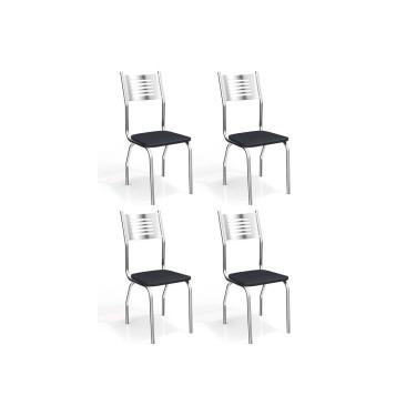 Imagem de Kit 4 Cadeiras de Cozinha Munique 4C047 4 Un Cromado/Courano Preto - Kappesberg