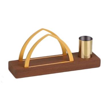 Imagem de Suporte de guardanapo quadrado suporte de toalha de papel vertical premium com madeira maciça de faia de nogueira de aço inoxidável dispensador de guardanapo (nogueira, 20 * 2,6 * 9 cm)