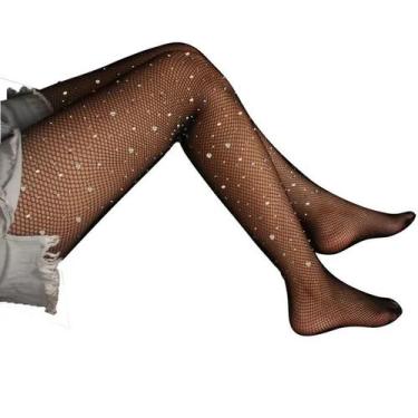Imagem de Meia-calça De Rede Com Strass Brilhante Para Mulheres, Moda Tendência 