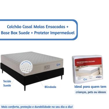 Imagem de Kit Colchão Ortobom Molas Ensacadas + Base Box Blindada Tecido Suede 138x188 + Protetor Impermeável