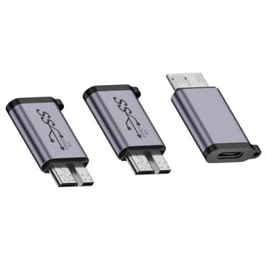 Imagem de WLGQ Adaptador USB 3.0 Micro B macho para fêmea tipo C - conversor de 10 Gbps para disco rígido externo, SSD, câmera - Plug & Play, blindado (cinza, pacote com 3)