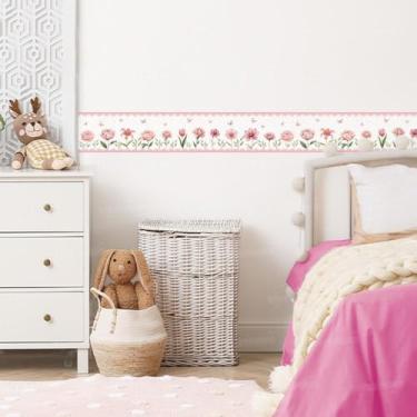 Imagem de Adesivo Parede Infantil Jardim 01 Faixa Decorativa Encantado Flores Borboletas Quarto Bebê Delicado