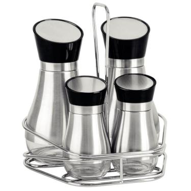 Imagem de Conjunto Galheteiro Tramontina Em Vidro e Aço Inox Com Suporte Em Aço Com 4 Dispensers 61119200