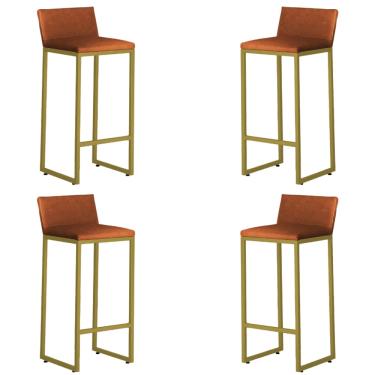 Imagem de Kit 4 Banquetas Alta Dani Reforçada Decorativa Balcão Bancada Cozinha Bar Base Dourada Courino