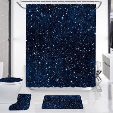 Imagem de SEAKUOSKYK Conjunto de cortina de chuveiro universo, espaço sideral, galáxia celestial, estação científica, conjunto de cortina de chuveiro, céu noturno, espaço, decoração de banheiro com 12 ganchos