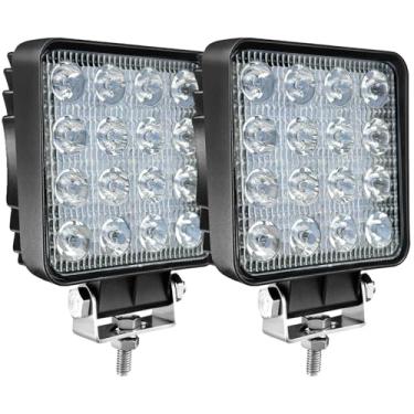 Imagem de WINBANG Luzes LED de trabalho para caminhões, cápsulas de luz LED de 10 cm, 48 W, luz quadrada de trabalho, 12 V, 24 V, feixe para quadriciclo, UTV, RV, carrinho de golfe, cubo de carro, luzes de
