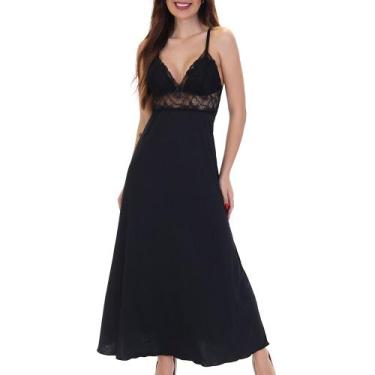 Imagem de Camisola Longa Nadador Renda - donna, G, Preto