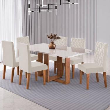 Imagem de Mesa de Jantar 6 Lugares Afrodite com Vidro Marrom/Off White/Veludo Pastel - Viero Móveis