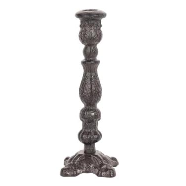 Imagem de Sungmor Castiçal de ferro fundido preto vintage – suporte de vela cônica rústica decorativa de 22 cm de altura – Castiçal pesado de estilo antigo para mesa central, cornija de lareira ou decoração de