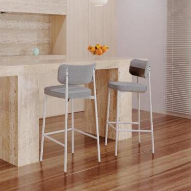 Imagem de Banqueta Alta Alloa Tecido Mesclado Est.Branca - Metalig