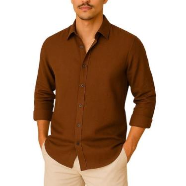Imagem de Camisa de Linho Blusa Manga Longa Viscose Praia Masculina Muitas Cores