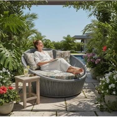 Imagem de Sofá Redondo Em Corda Náutica Naval Estrutura Alumínio Área Externa e Interna
