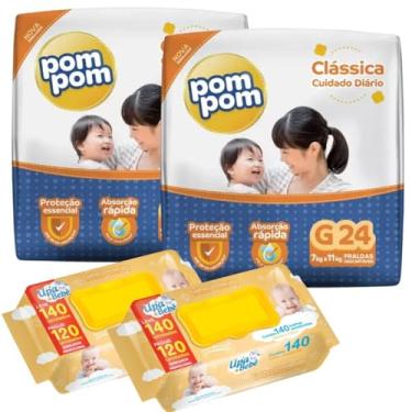 Imagem de Kit 02 Pacotes Fraldas Descartáveis PomPom P M G XG + 280un Lenços Toalhas Umedecidos para Bebê UPA (Grande)