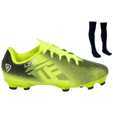 Imagem de Chuteira Campo UZ Costurada Futebol Gramado Travas + Meião-Unissex