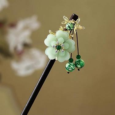 Imagem de Grampos de cabelo em forma de flor de sândalo feitos à mão em espiral de madeira varas de garfo retrô chinês Hanfu