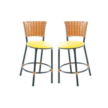 Imagem de Kit 2 banquetas baixa cozinha americana balcão bar - ESPAÇO JUNCO, AMA