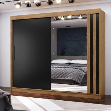 Imagem de Guarda Roupa Casal Ripado com Espelho 2 Portas de Correr em MDF Seul Visão Móveis